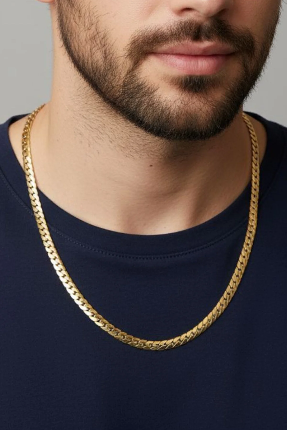 Gümüş Kaplama 316 L Paslanmaz Çelik KZ-103 Ezme Balıksırtı Gurmet Sık Örme İtalyan Model Zincir Kolye 6 MM Gold