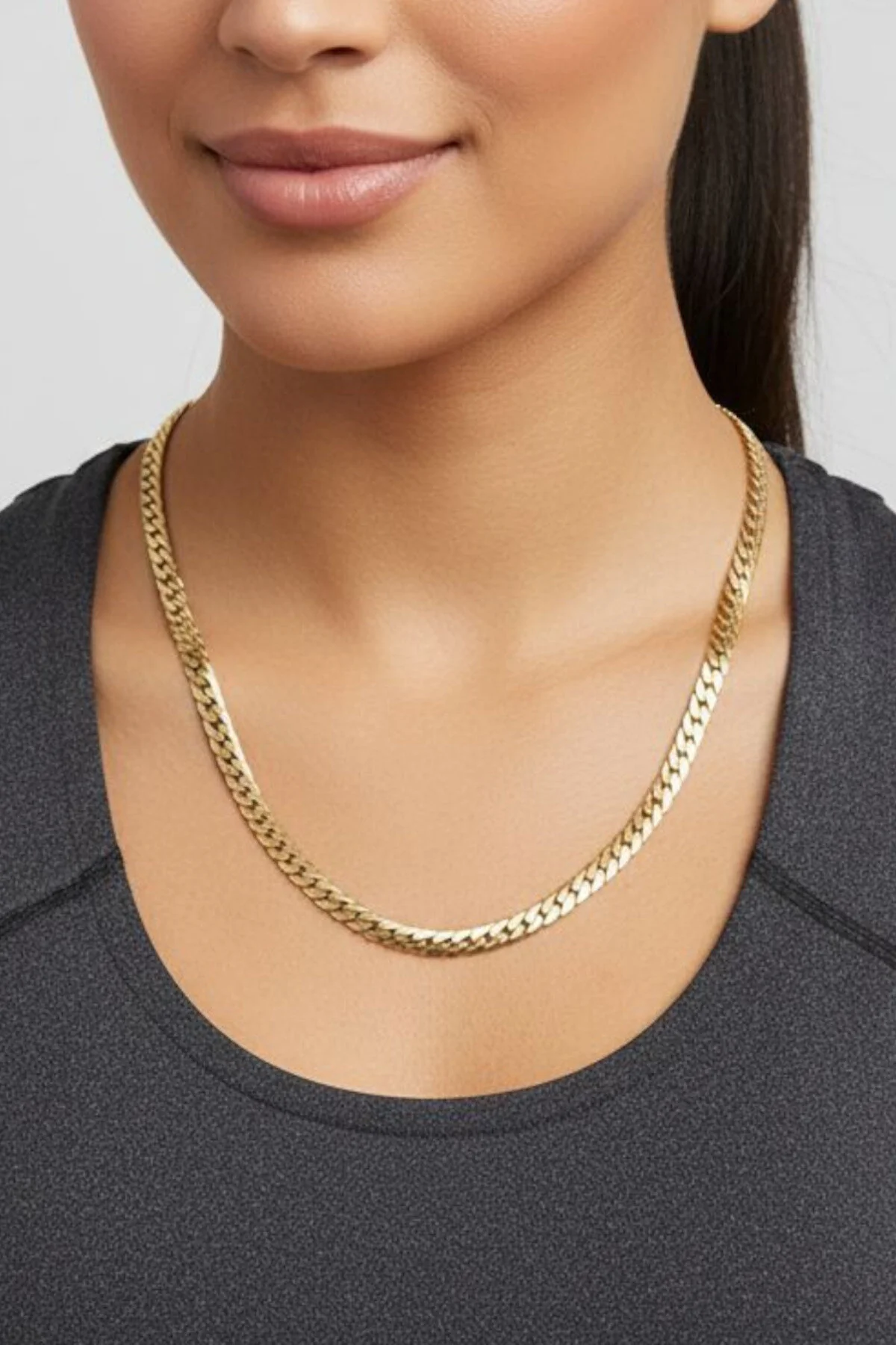 Gümüş Kaplama 316 L Paslanmaz Çelik KZ-103 Ezme Balıksırtı Gurmet Sık Örme İtalyan Model Zincir Kolye 6 MM Gold