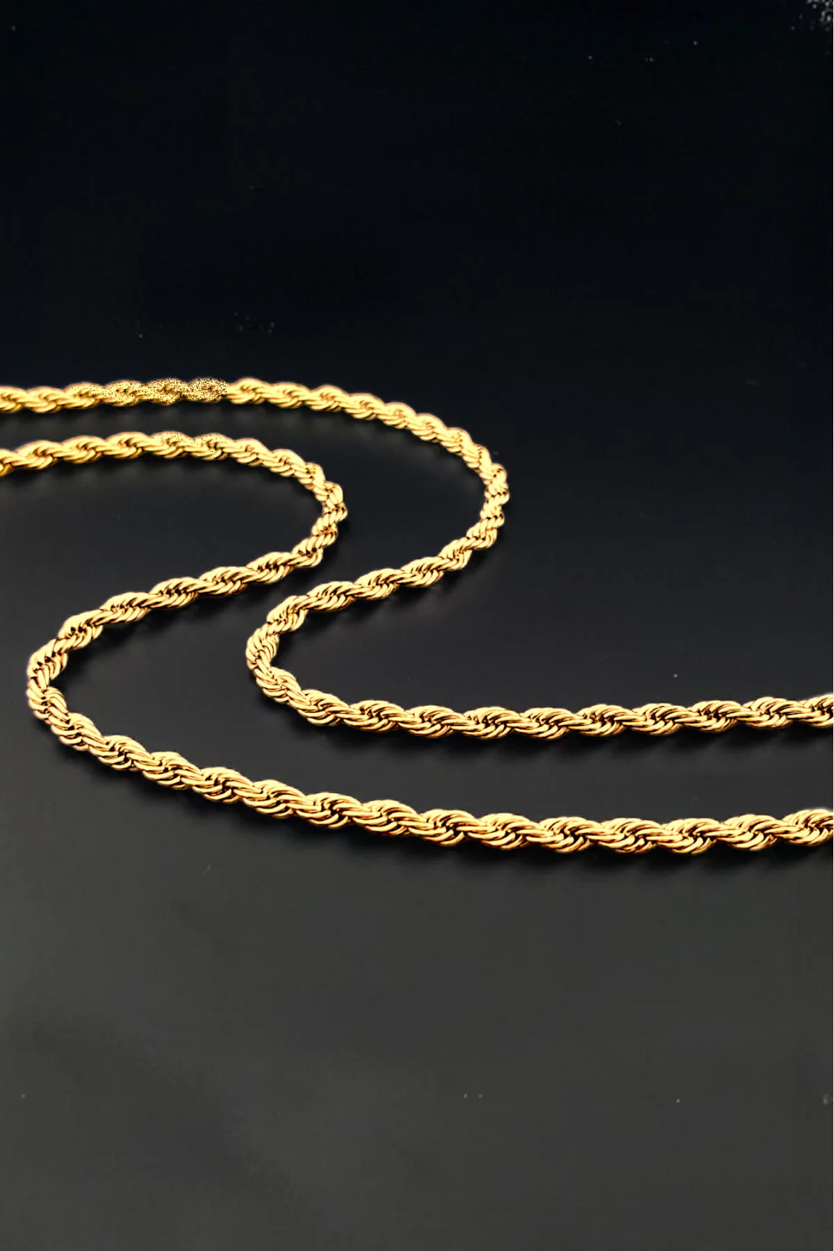 Gümüş Kaplama 316 L Paslanmaz Çelik KZ-106 Singapur Örme Halat Zincir Kolye 3 mm. Gold