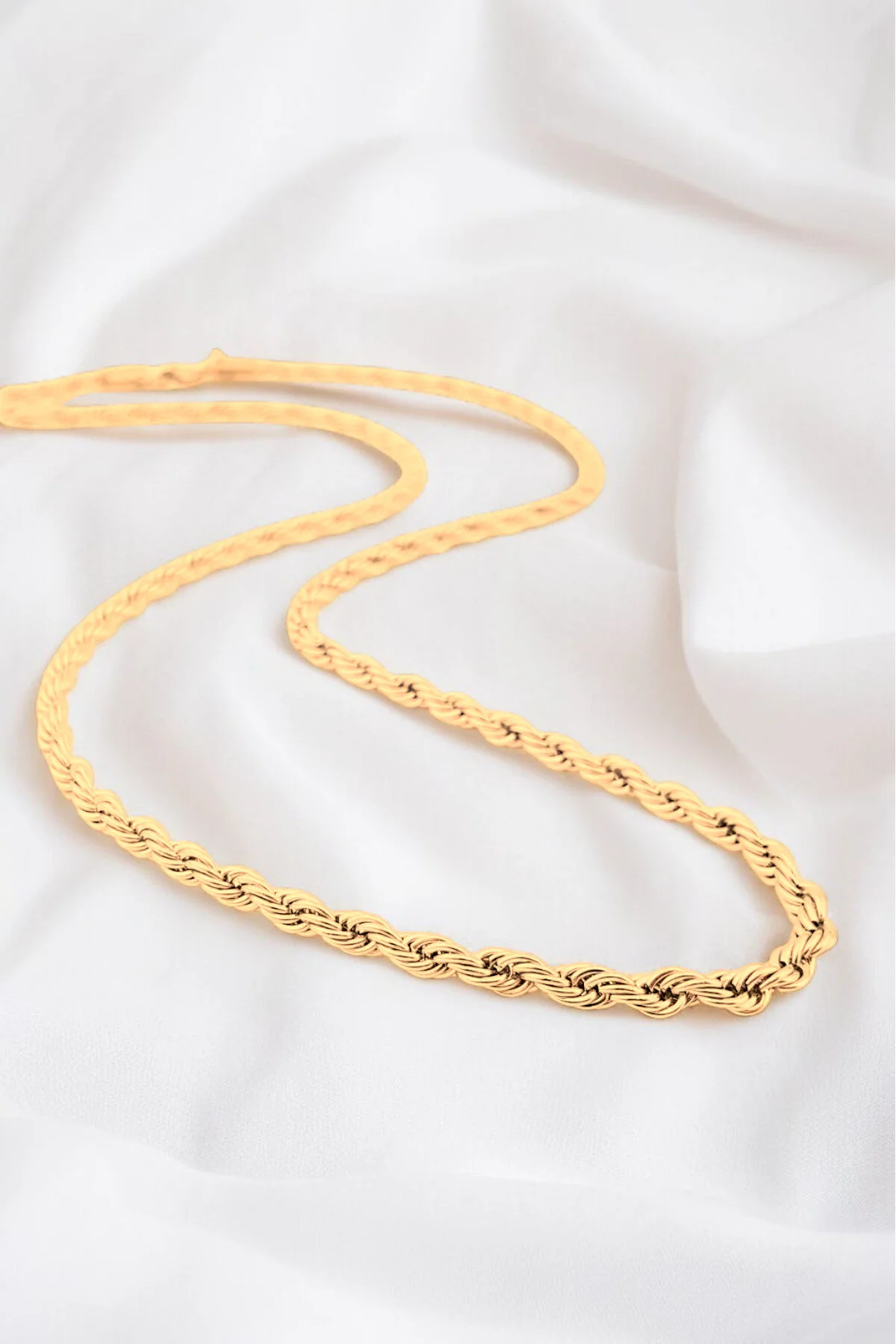 Gümüş Kaplama 316 L Paslanmaz Çelik KZ-106 Singapur Örme Halat Zincir Kolye 3 mm. Gold