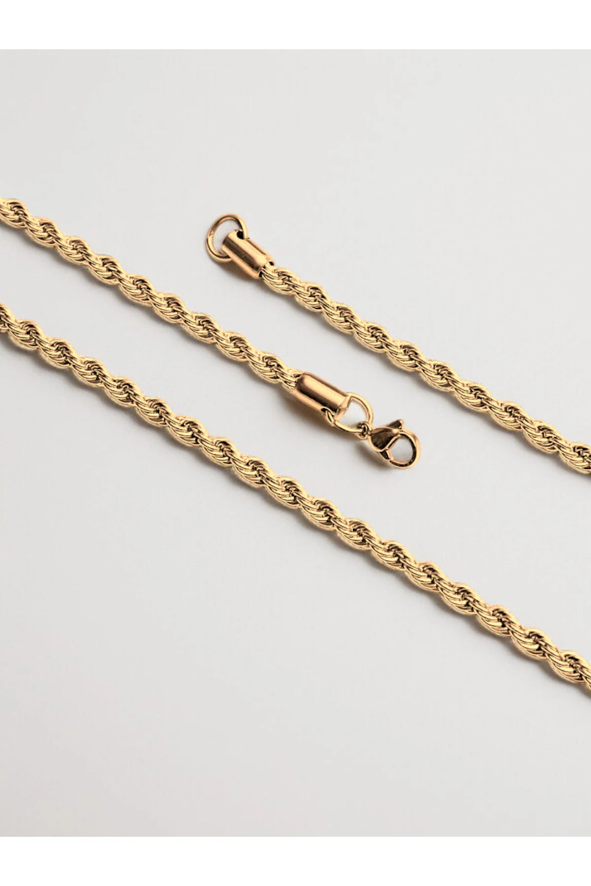 Gümüş Kaplama 316 L Paslanmaz Çelik KZ-106 Singapur Örme Halat Zincir Kolye 3 mm. Gold