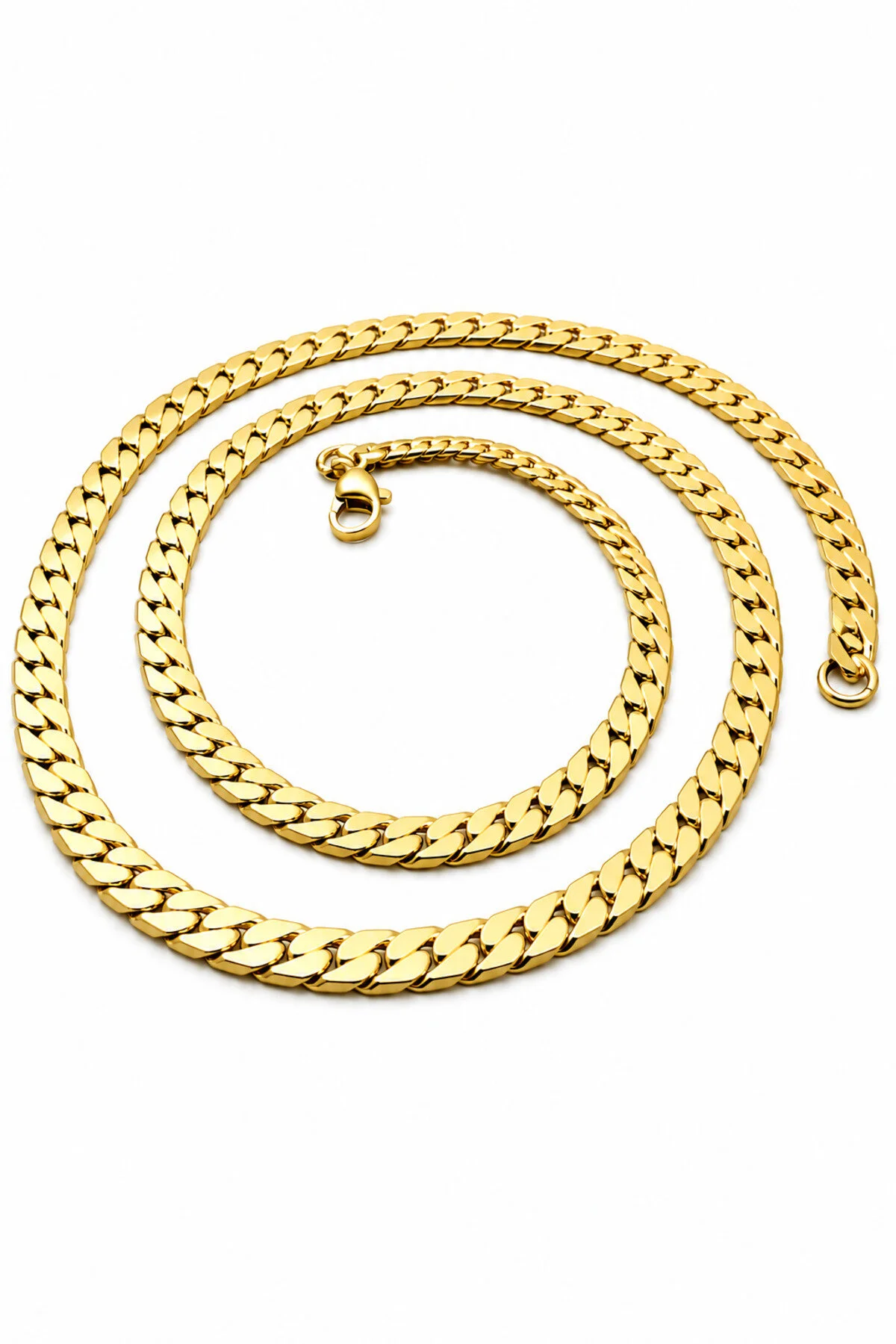 Gümüş Kaplama 316 L Paslanmaz Çelik KZ-101 Ezme Gurmet Sık Örme İtalyan Model Zincir Kolye 5 MM Gold