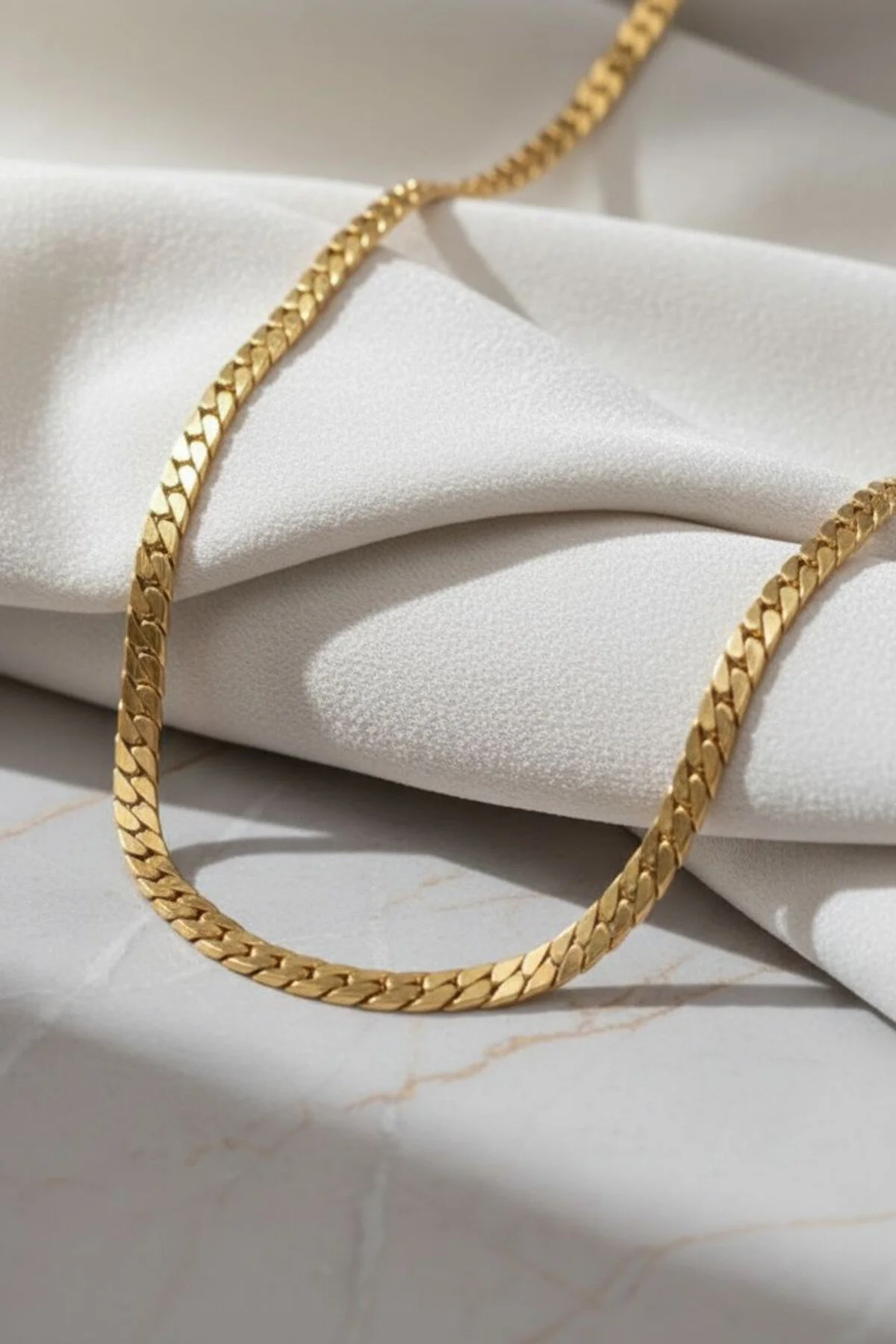 Gümüş Kaplama 316 L Paslanmaz Çelik KZ-101 Ezme Gurmet Sık Örme İtalyan Model Zincir Kolye 5 MM Gold