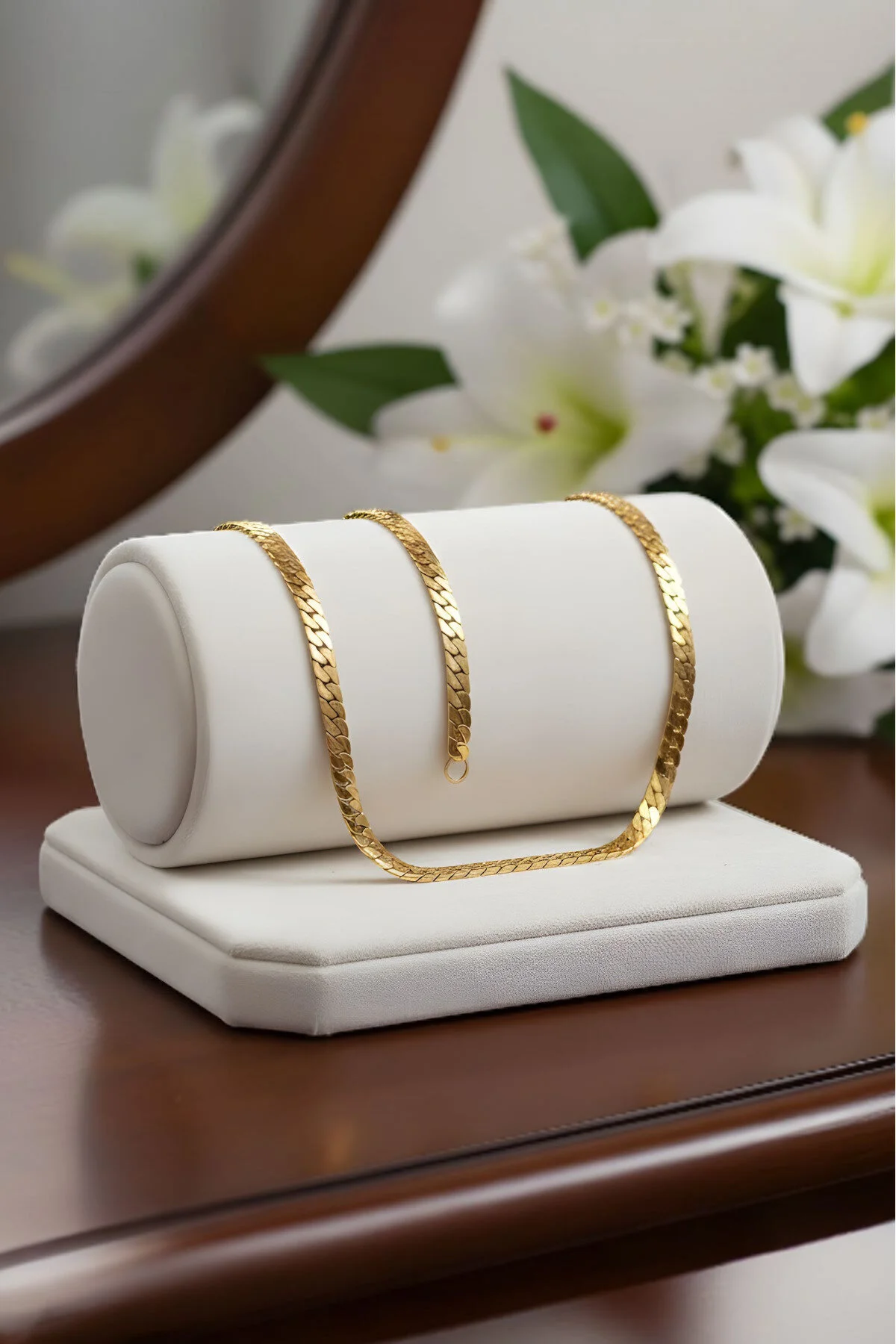Gümüş Kaplama 316 L Paslanmaz Çelik KZ-101 Ezme Gurmet Sık Örme İtalyan Model Zincir Kolye 5 MM Gold