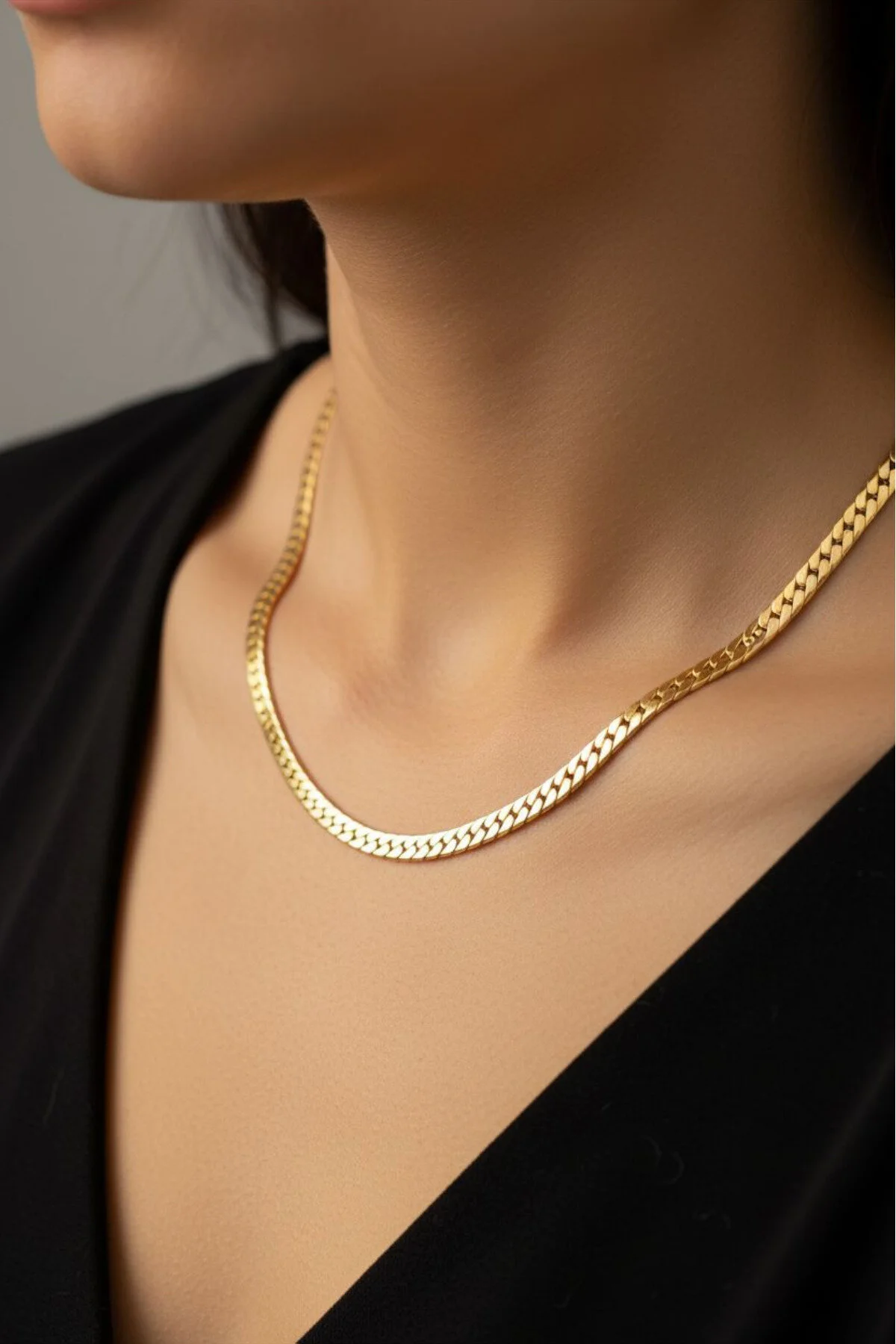 Gümüş Kaplama 316 L Paslanmaz Çelik KZ-101 Ezme Gurmet Sık Örme İtalyan Model Zincir Kolye 5 MM Gold
