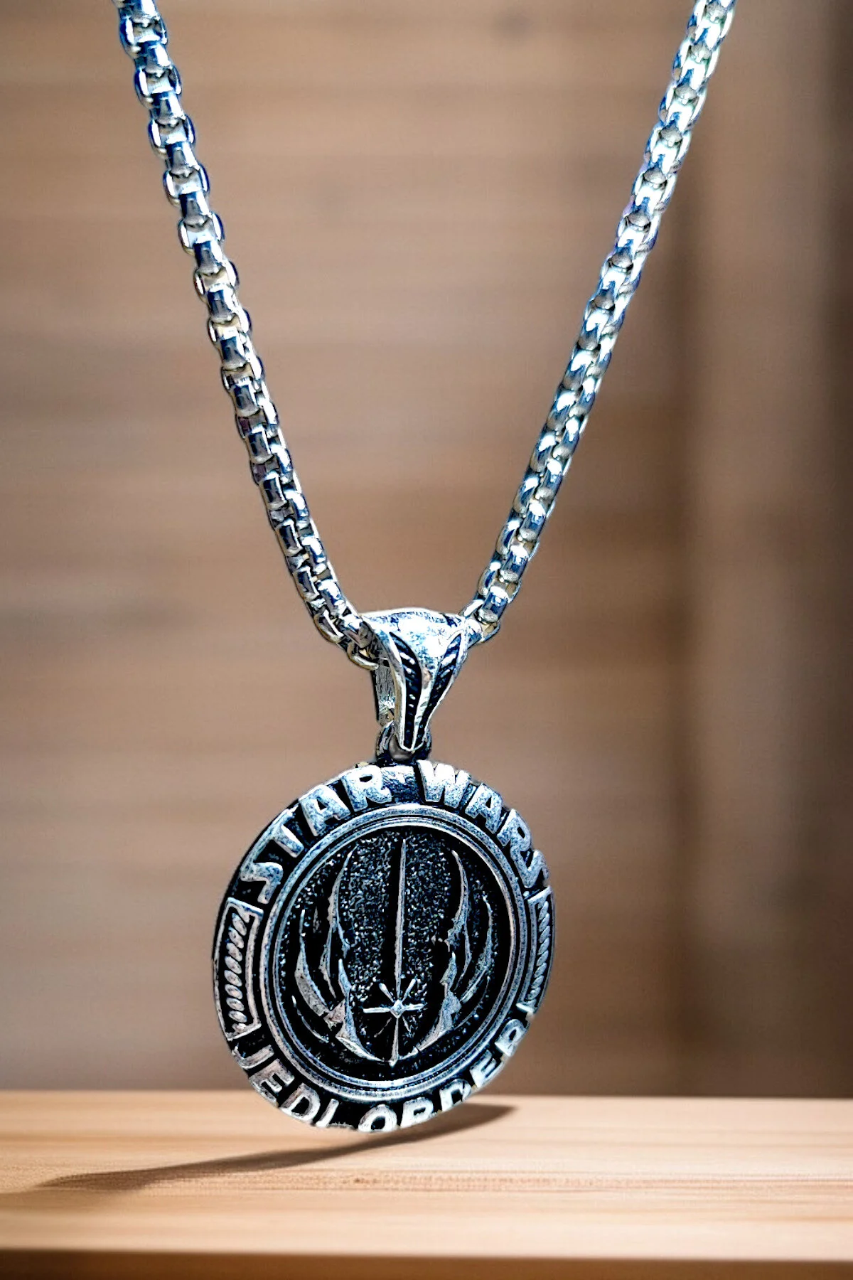 Gümüş Kaplama K-168 Krom Bronz - Çelik Erkek Kolye Madalyon Star Wars Jedi Order