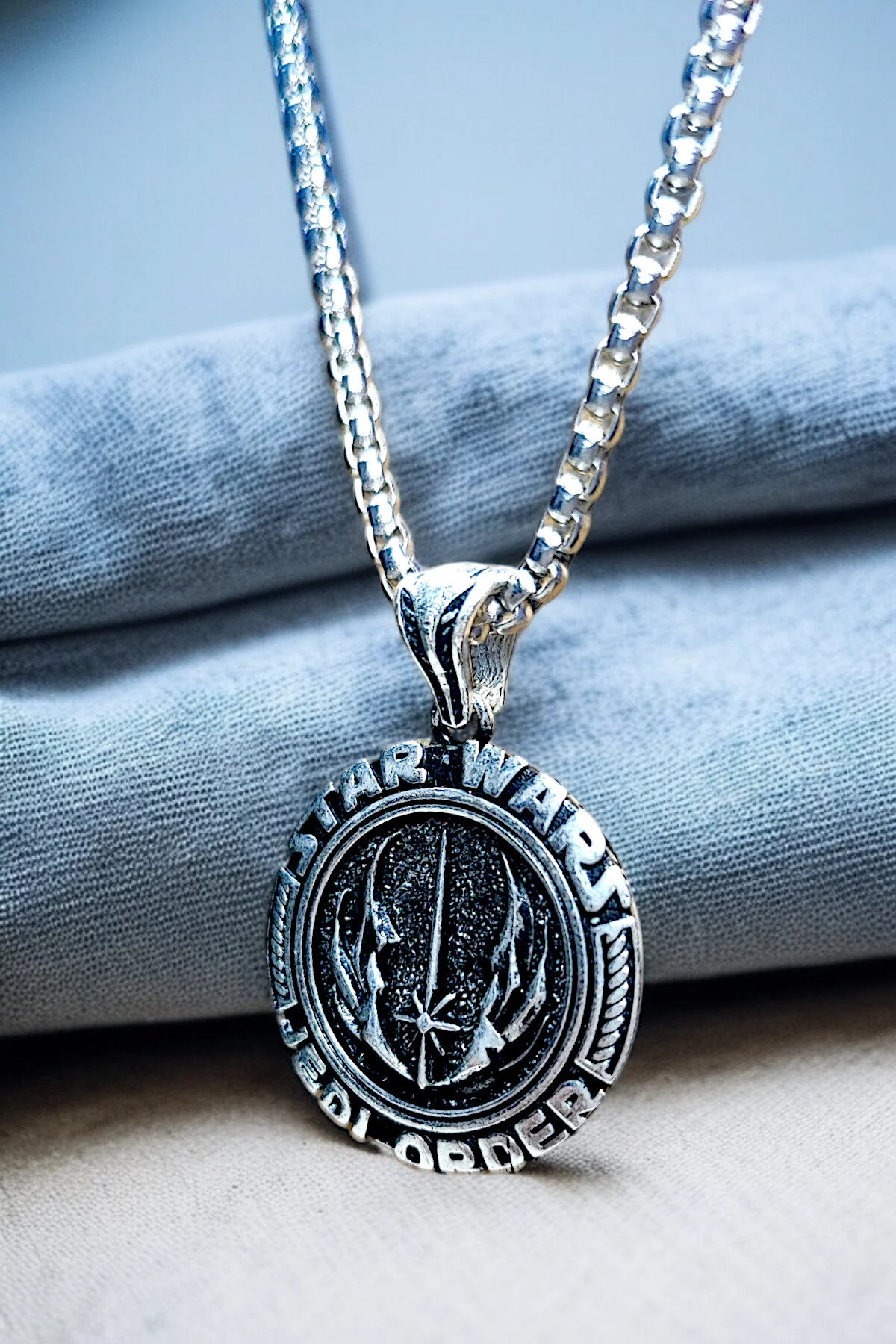 Gümüş Kaplama K-168 Krom Bronz - Çelik Erkek Kolye Madalyon Star Wars Jedi Order