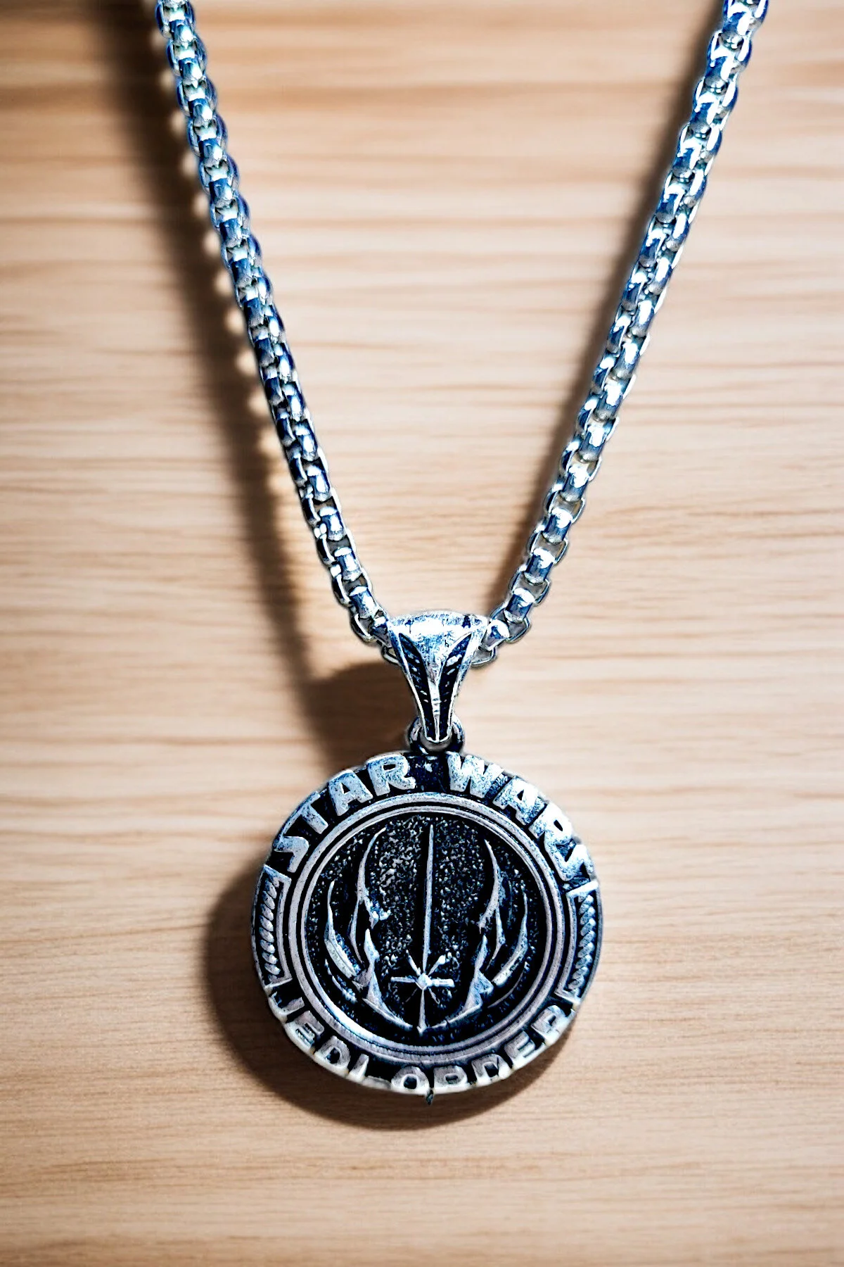Gümüş Kaplama K-168 Krom Bronz - Çelik Erkek Kolye Madalyon Star Wars Jedi Order
