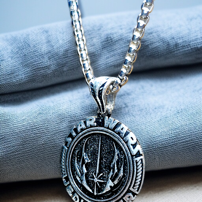 Gümüş Kaplama K-168 Krom Bronz - Çelik Erkek Kolye Madalyon Star Wars Jedi Order