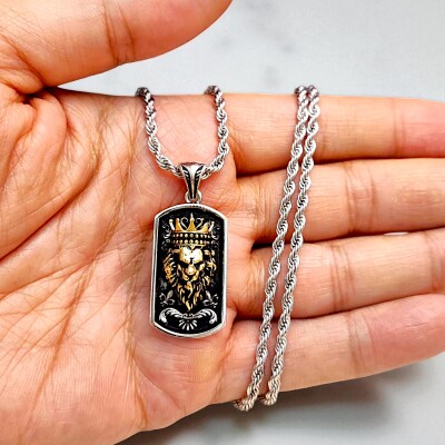 Gümüş Kaplama K-138 Paslanmaz Kromix Aslan Kral Erkek Kolye Erkeklere Özel Güçlü ve Karizmatik