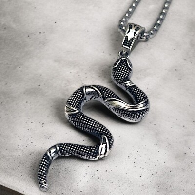 Gümüş Kaplama K-148 Paslanmaz Kromix Erkek Kolyesi (California Milk Snake) Yılan Madalyon