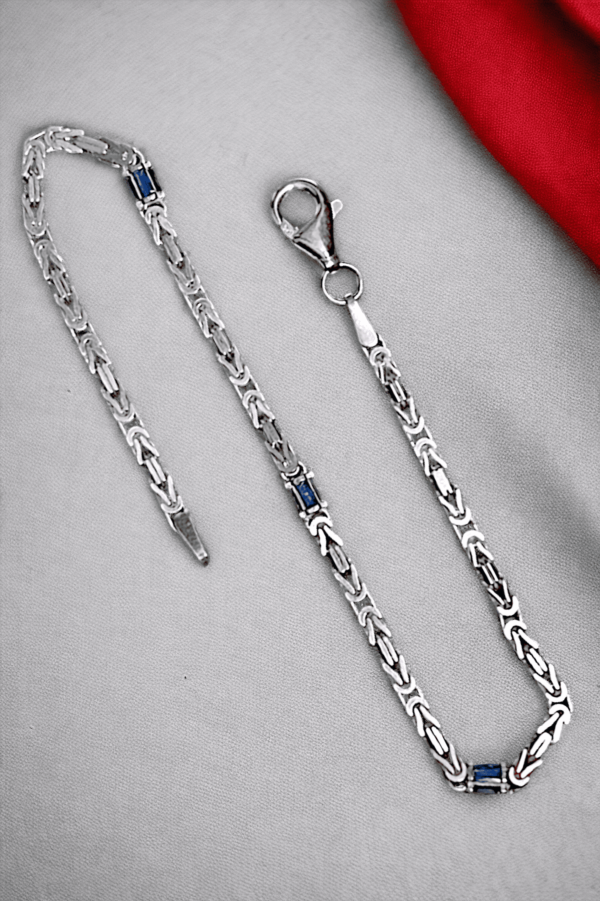 Gümüş Kral Bileklik Aqua Marin Baget Taşlı 2 mm Kare Kral Unisex