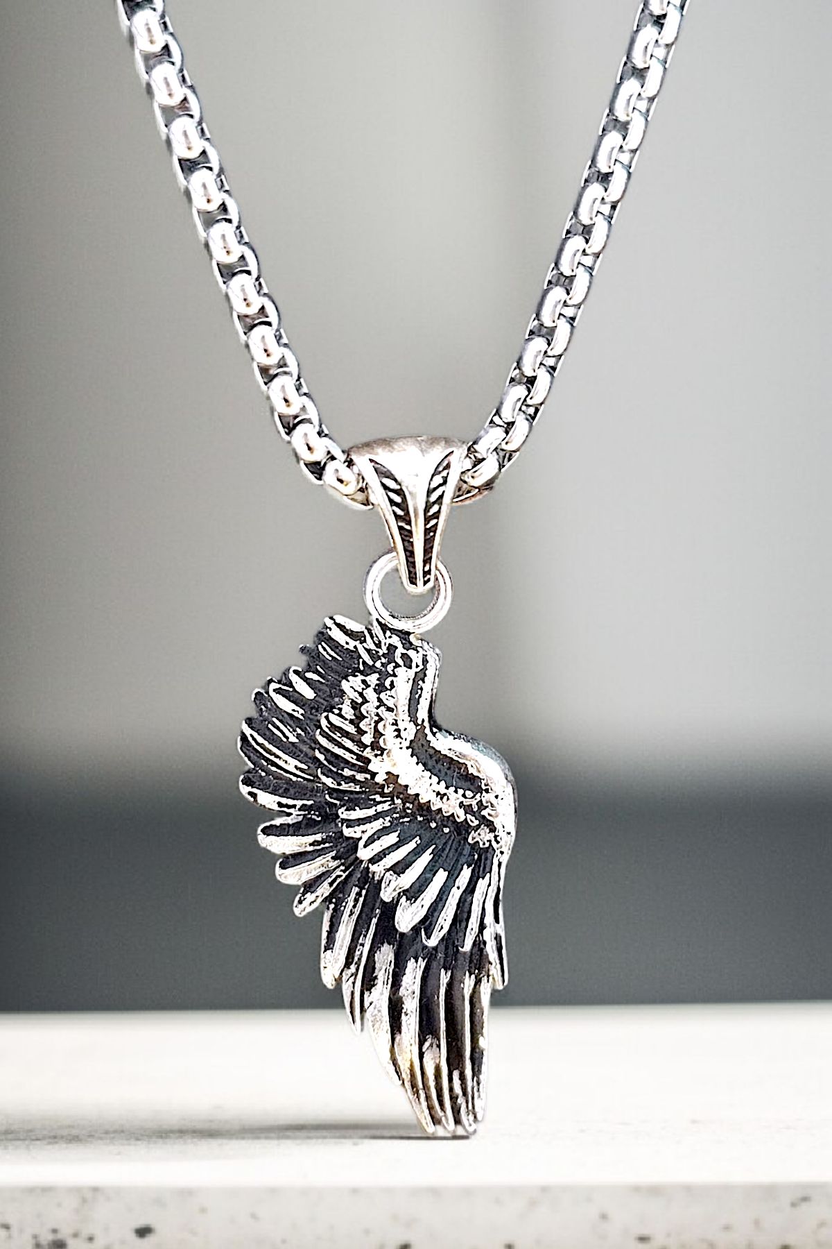 Gümüş Kaplama K-163 Krom-Çelik Erkek Kolyesi Kartal Kanadı Madalyon