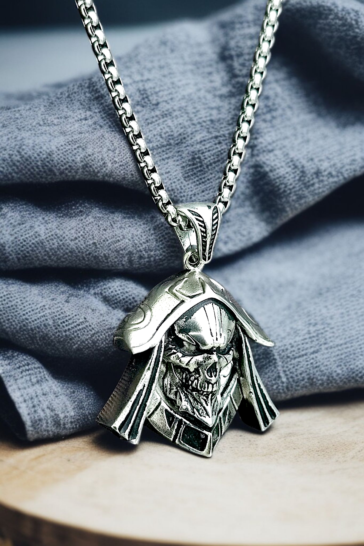 Gümüş Kaplama K-158 Krom-Çelik Erkek Kolye Ölüm Meleği Azrail Death Angel Madalyon